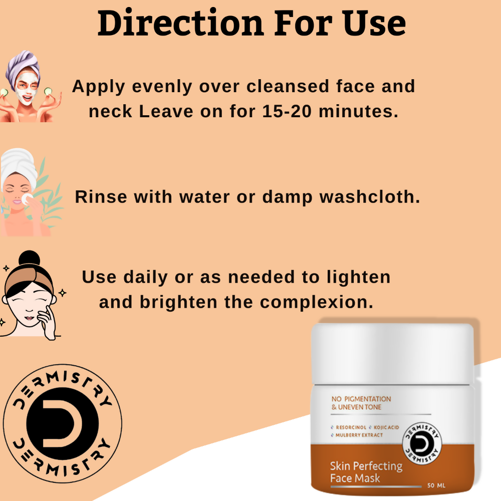 Dermistry Skin Perfecting Face Mask Kojic Acid Resorcinol for Pigmentation Dark Spots Uneven Tone - Distacart