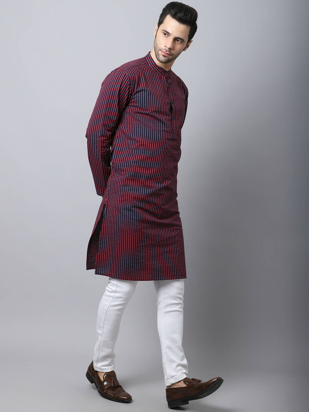 Even Apparels Black Pure Cotton Men's Kurta With Band Collar - Distacart