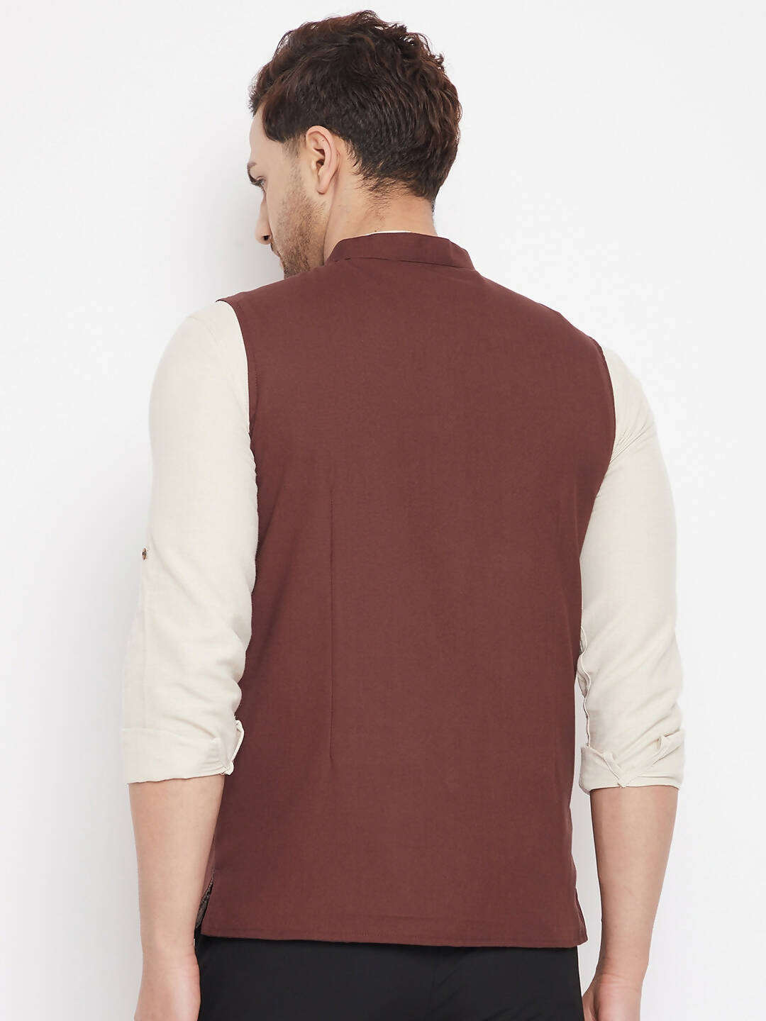 Even Apparels Maroon Merino Men Woven Nehru Jacket - Distacart