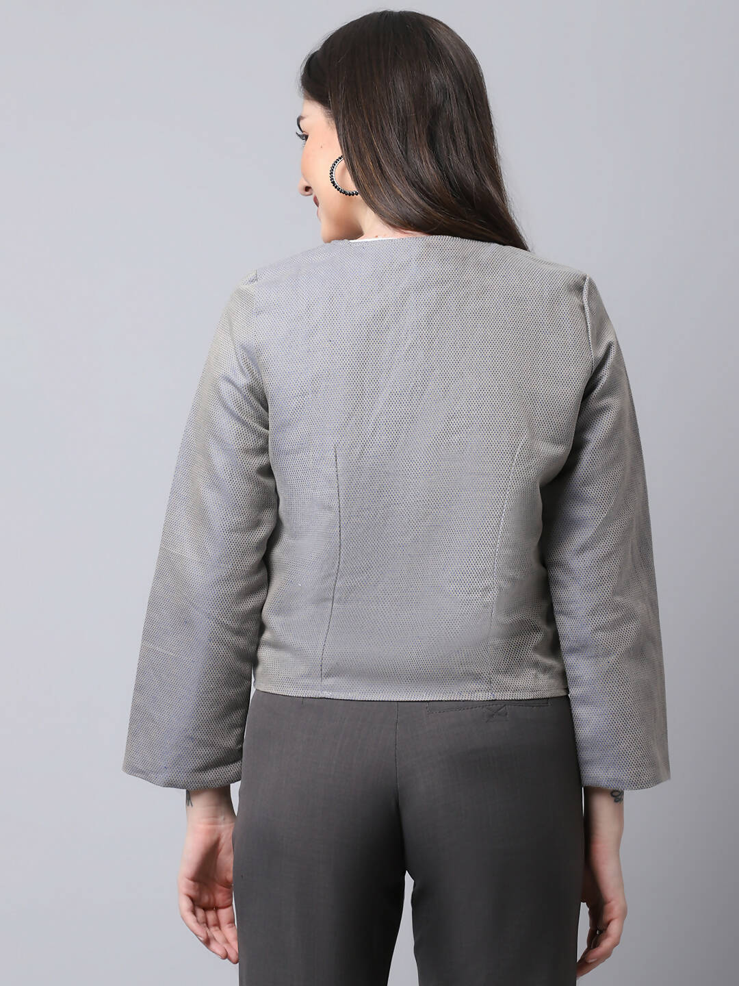Even Apparels Grey Polywool Open Front Statement Women's Jacket (BF006) - Distacart