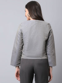 Thumbnail for Even Apparels Grey Polywool Open Front Statement Women's Jacket (BF006) - Distacart