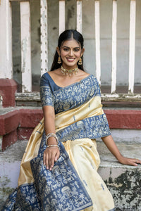 Thumbnail for Vishnu Weaves Women's Blue Handloom Raw Silk Woven Saree with Blouse - Distacart