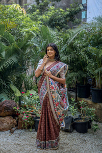 Thumbnail for Vishnu Weaves Women's Coffee Soft Tussar Silk Printed Saree with Blouse - Distacart