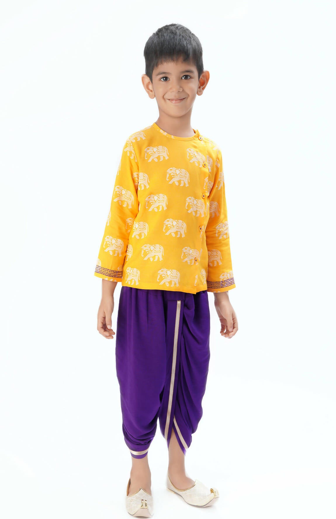 Lil Drama Trunk Tales Boys Yellow Kurta With Dhoti Set - Distacart