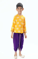 Thumbnail for Lil Drama Trunk Tales Boys Yellow Kurta With Dhoti Set - Distacart