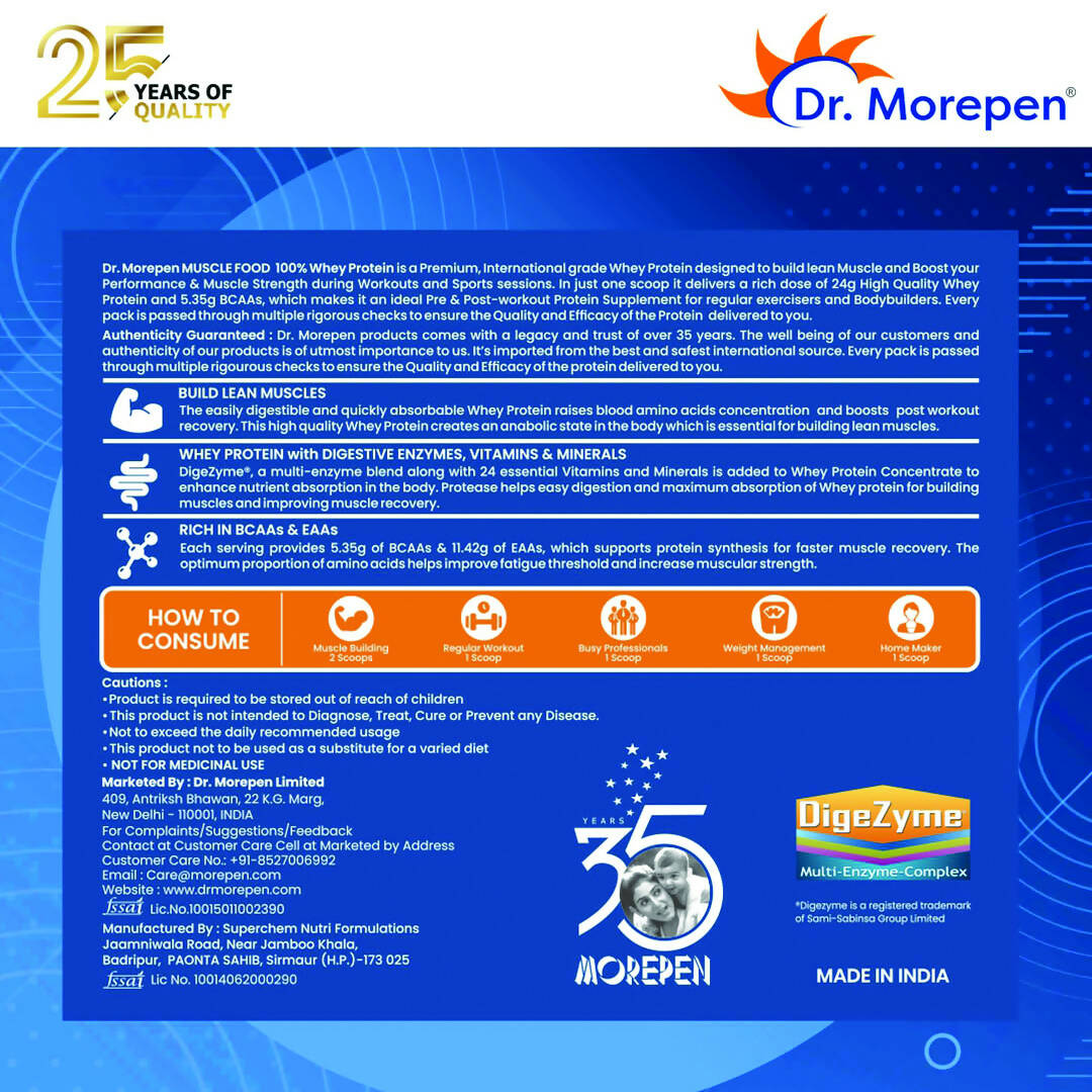 Dr. Morepen Muscle Food 100% Whey Protein - Mango Delight Flavour - Distacart