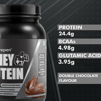 Thumbnail for Dr. Morepen 100% Whey Protein infused with Digestive Enzymes, Multivitamins, & Multiminerals in Double Chocolate Flavour - Distacart