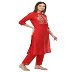 Thumbnail for Lagi Women's Red Poly silk Straight Embroidred Kurta & Pant (RO116B)