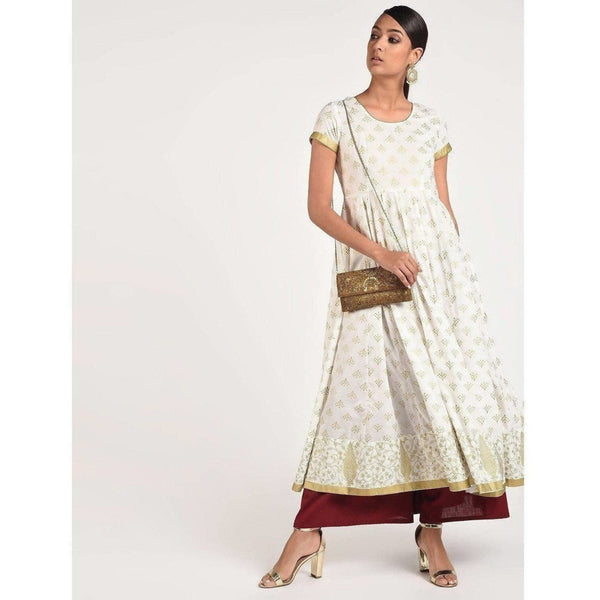 Cheera Women's Beautiful Gold Ptint Back Dori Latkan Anarkali Kurta (CH040K)