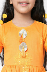 Thumbnail for Lil Drama Marigold Magic Girls Orange Embroidered Kurta With Dhoti Set - Distacart
