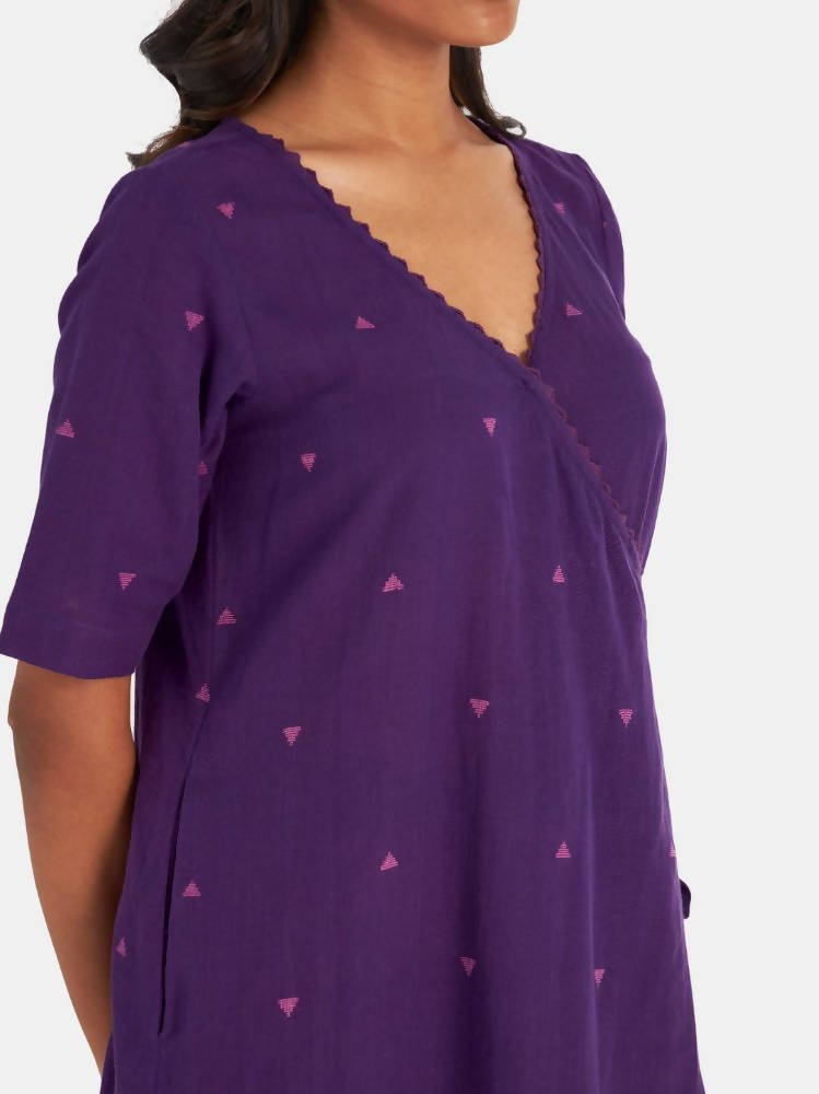 Suta Women's Purple Geometric Fit and Flare Dress - Distacart