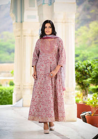 Thumbnail for Yufta Women Maroon Printed Kurta with Palazzo and Dupatta