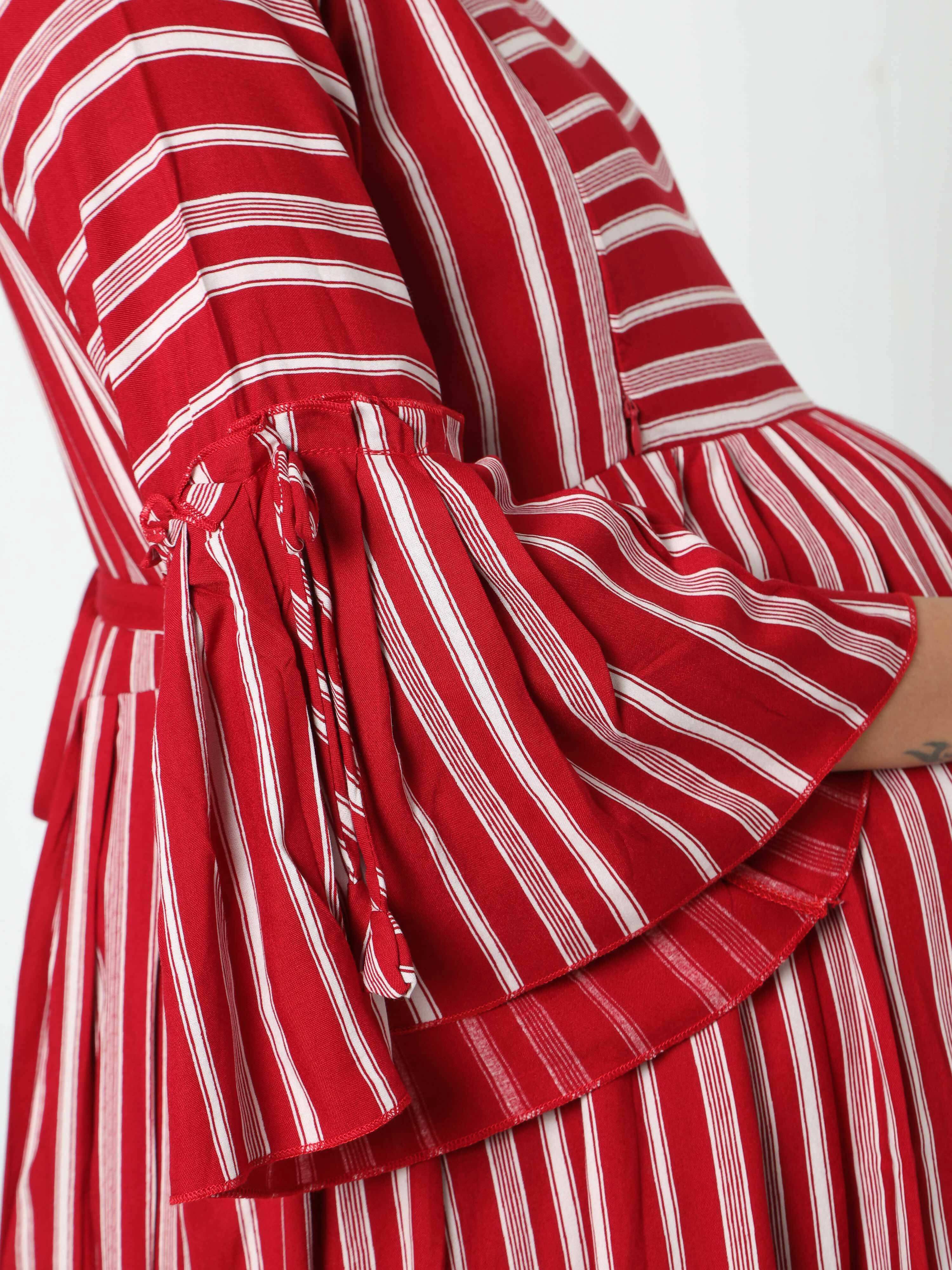 Manet Three Fourth Maternity Dress With Concealed Zipper Nursing Access - Red - Distacart