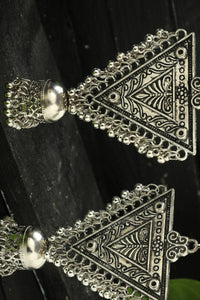 Thumbnail for Mominos Fashion Joharkamal Silver-Plated Triangle Design Drop Earrings For Women - Distacart