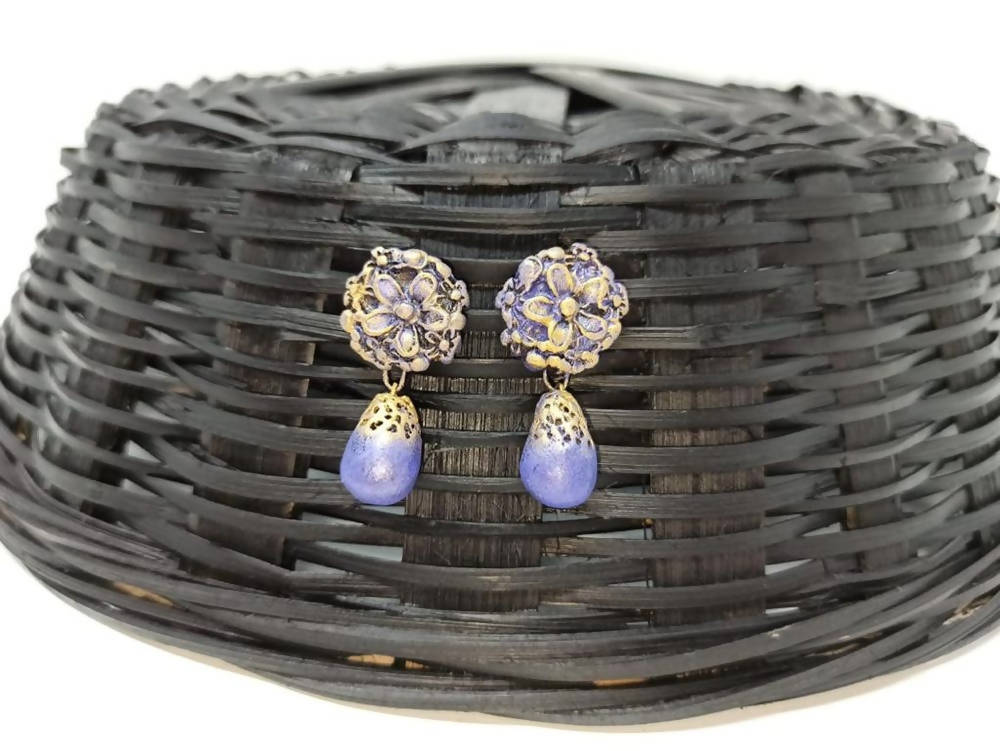 Terracotta Flower Stud With Waterdrop Earrings