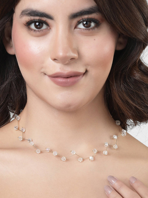 NVR Women's Gold Plated Chain Transparent Beads Necklace - Distacart