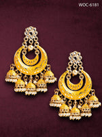 Thumbnail for Mominos Fashion Johar Kamal Silver Meenakari Kundan Meena Jhumka