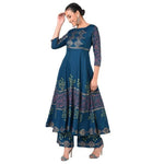 Thumbnail for Aniyah Rayon Floral Print Flared Kurta Blue (AN-160K)