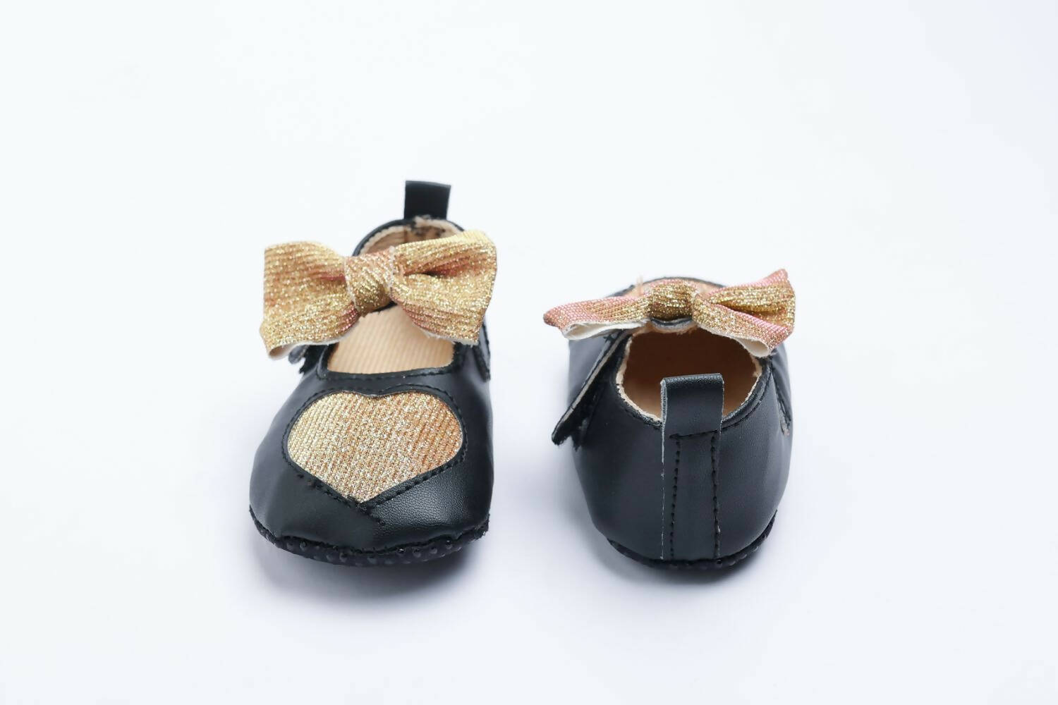 Tiny Bugs Girls Heart Bow Detailing Booties - Black & Gold - Distacart