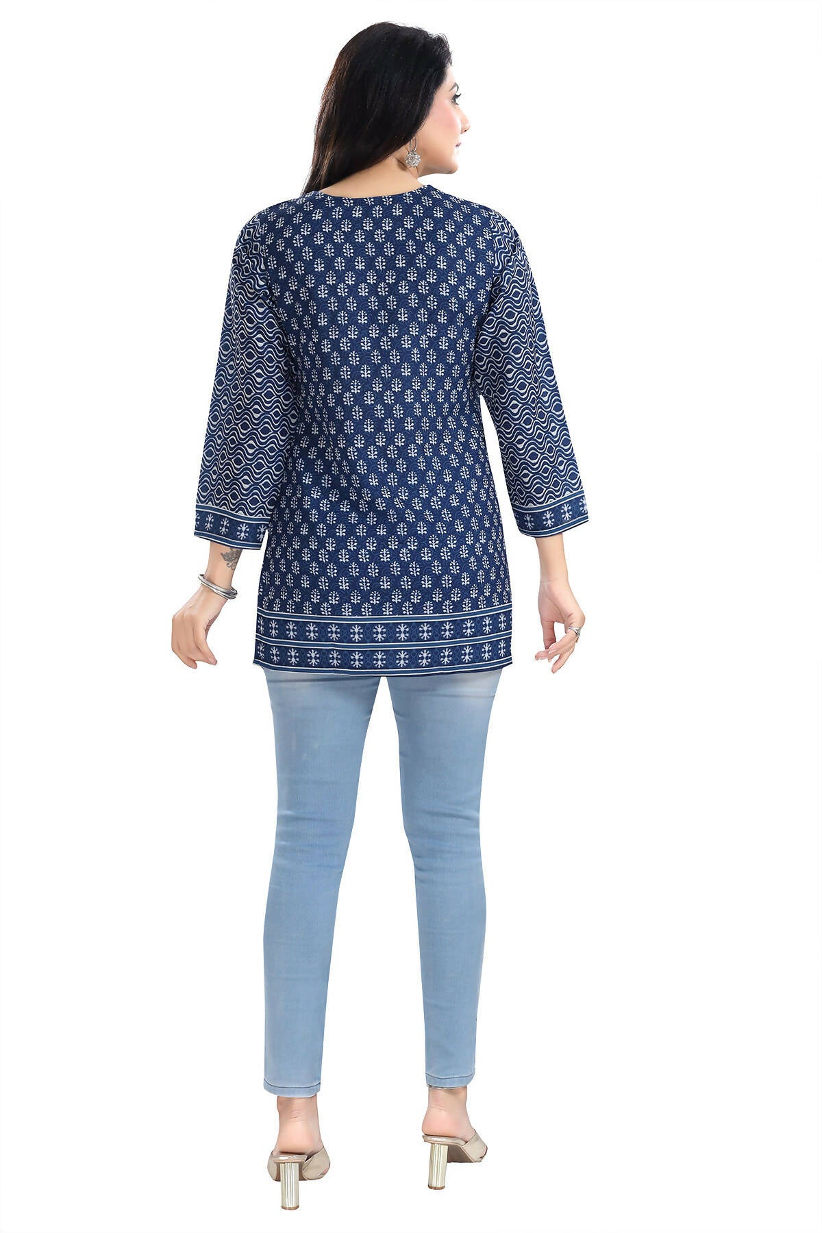 Snehal Creations Bright Indigo Summer Cool Printed Short Kurti Tunic - Distacart