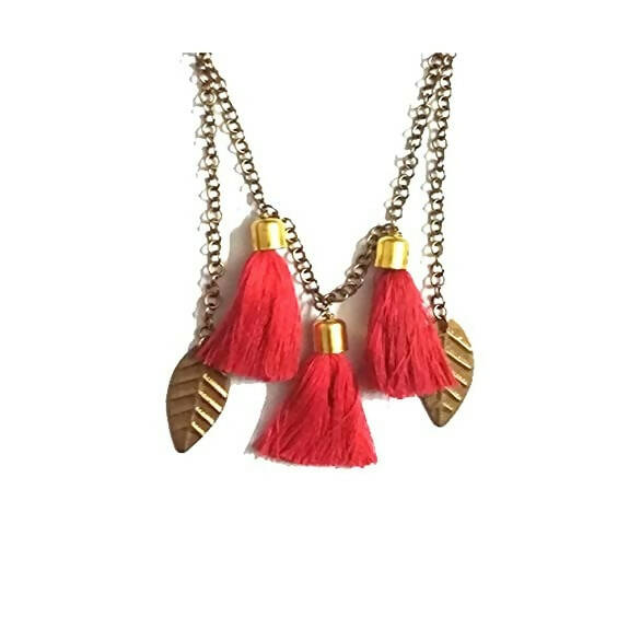Tiaraa Pink Alloy Tassel Necklace With Leaf For Women - Distacart