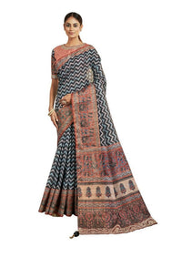 Thumbnail for Blue Bhagalpuri Silk Stripe printed with Stone Work & Hand Work Saree - Norita Nirvi - Distacart