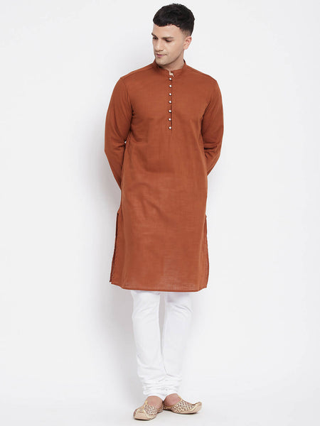 Even Apparels Brown Color Pure Cotton Men's Kurta With Band Collar - Distacart