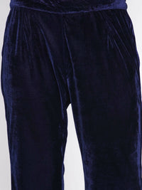 Thumbnail for Women Republic Navy Blue Velvet Embroidered Kurta With Bellbottom Pants - Distacart
