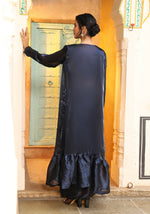 Thumbnail for Navy Blue Tom Silk Plain Ready To Wear Saree With Stitched Blouse - Satiksha - Distacart