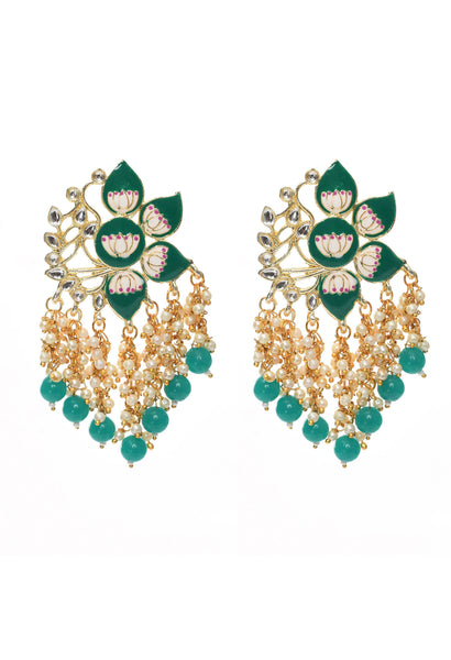 Mominos Fashion Johar Kamal Gold-Plated Kundan Green Meenakari Earrings - Distacart