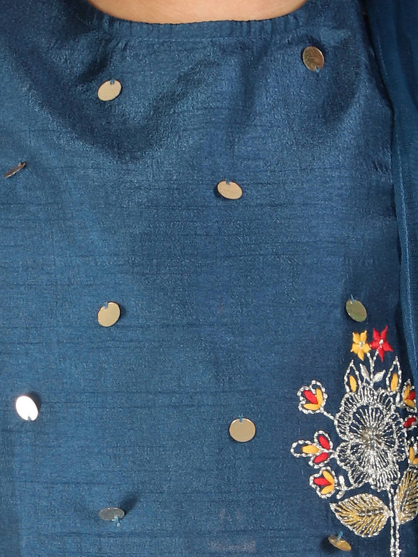 Lil Drama Girls Choli Ghaghra & Dupatta Set - Teal Blue - Distacart