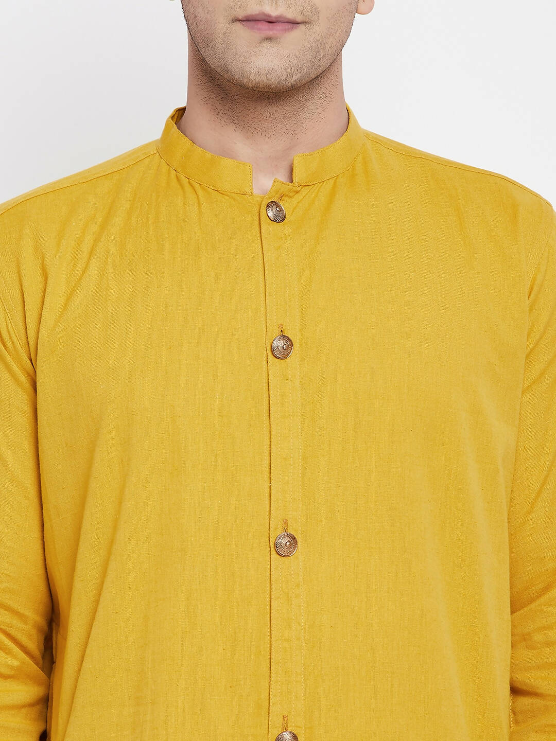 Even Apparels Yellow Pure Cotton Men's Sherwani Kurta With Open Front - Distacart
