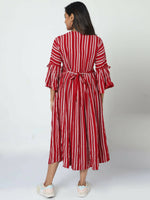 Thumbnail for Manet Three Fourth Maternity Dress With Concealed Zipper Nursing Access - Red - Distacart
