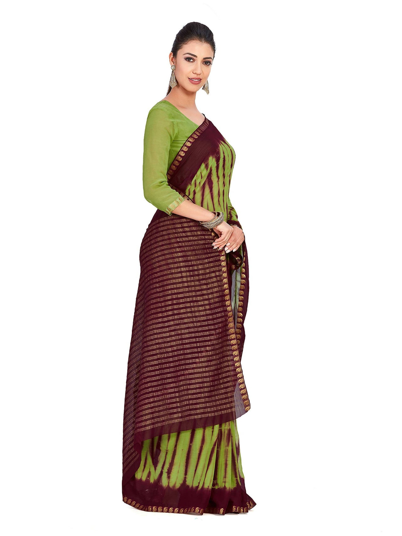 Mimosa Women's Green Chiffon Banarasi Silk Saree - Distacart