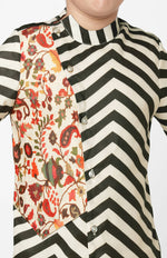 Thumbnail for Lil Drama Chromatic Fusion Boys Black & White Stripe Kurta Pant Set - Distacart