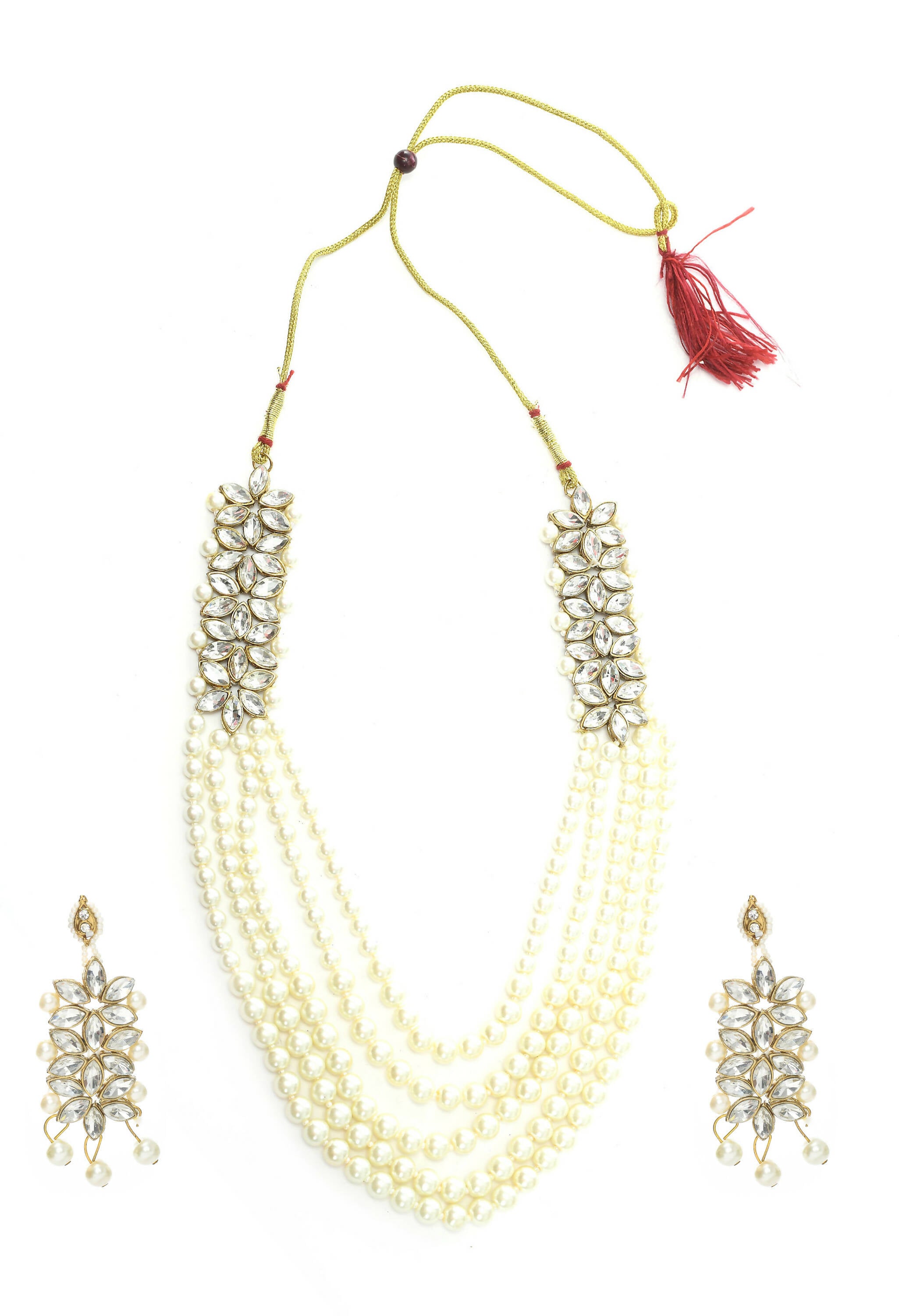 Mominos Fashion Johar Kamal Gold-Plated Rani Haar with White and Off white Pearls Jewellery Set - Distacart