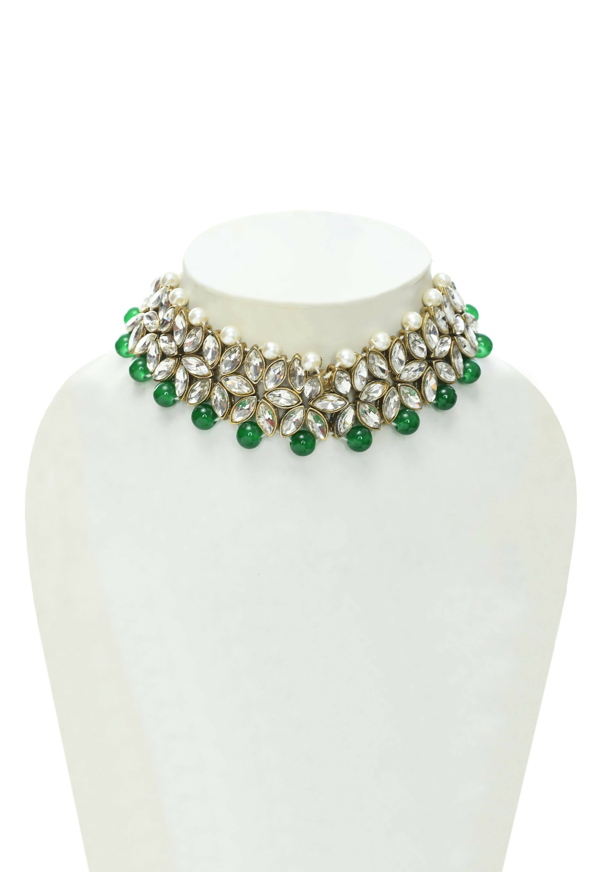 Mominos Fashion Johar Kamal Gold-Plated Rani Haar with Green and Off white Pearls Jewellery Set - Distacart