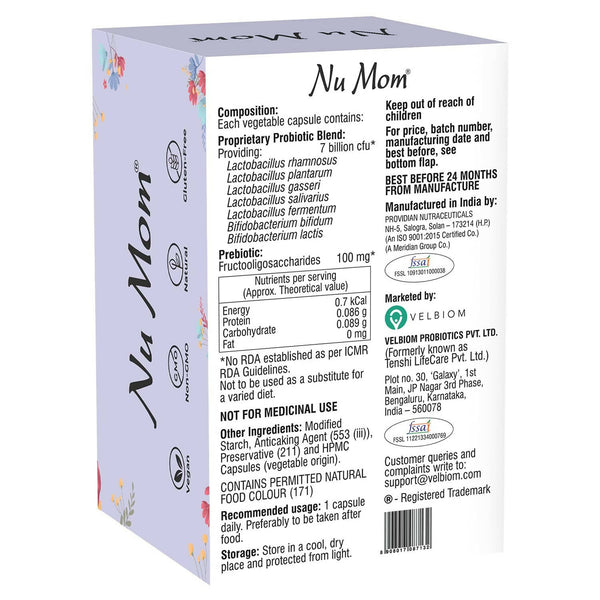Velbiom Nu Mom Probiotic Health Capsules For Women - Distacart