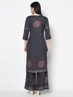Thumbnail for Aniyah Rayon Dark Grey Color Block Print Straight Kurta (AN-203K)