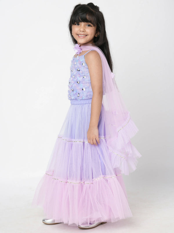 Lil Drama Girls Choli Ghaghra With Dupatta Set - Lavender - Distacart