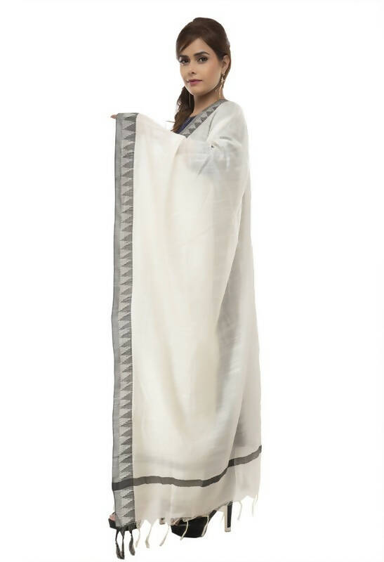 Mominos Fashion Moeza Cotton Black Temple Border Off White Dupatta - Distacart