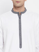 Thumbnail for Even Apparels White Pure Cotton Men's Kurta With Contrast Collar And Placket - Distacart