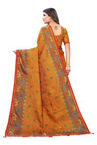Thumbnail for Vamika Mustard Jute Silk Mirror Work Saree