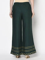 Thumbnail for Aniyah Rayon Bottle Green Color Flared Slip-On Palazzo (AN-206K)