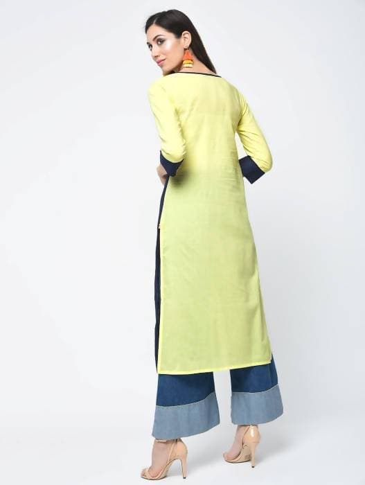 Aniyah Cotton Color Block Yellow Straight Kurta With Tassels (AN-103K)