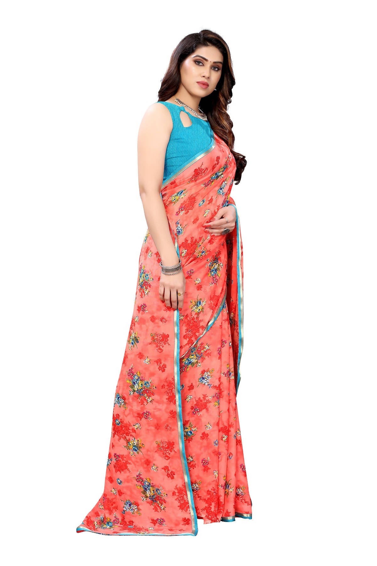 Vamika Beautiful Ethnic Fire Pink Printed With Lace Saree - Distacart