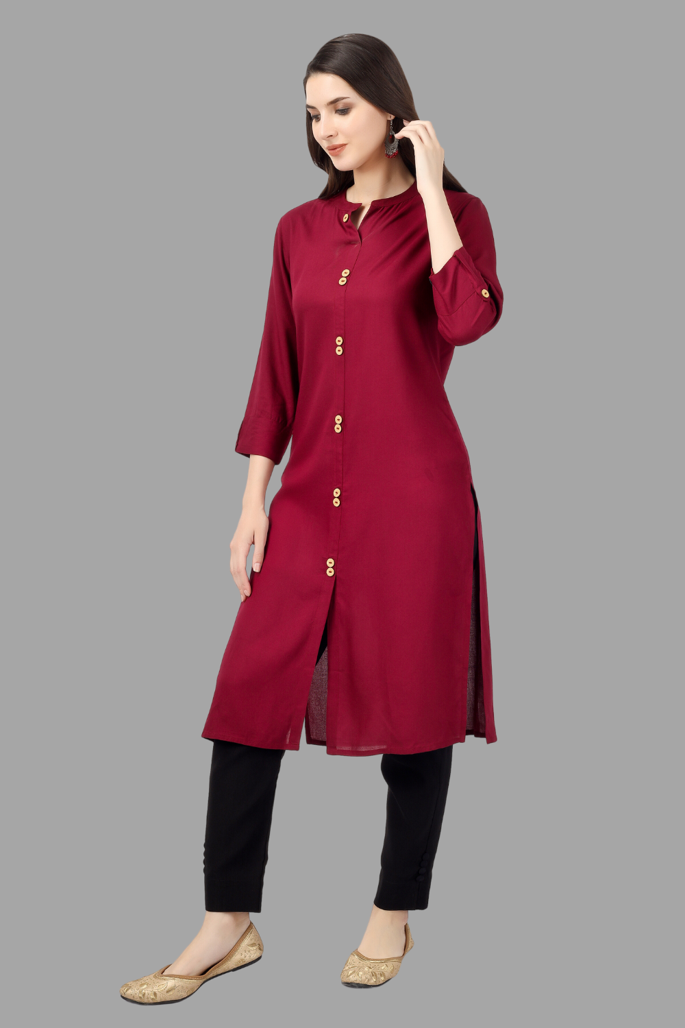 House of RP Women's Maroon Rayon Solid Frontslit Straight Kurta - Distacart