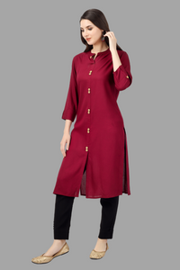 Thumbnail for House of RP Women's Maroon Rayon Solid Frontslit Straight Kurta - Distacart