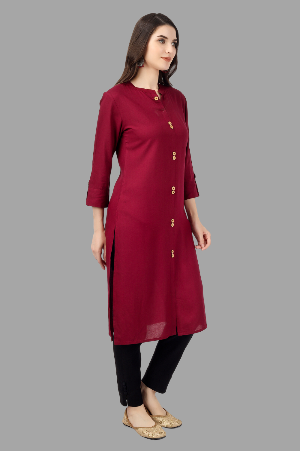 House of RP Women's Maroon Rayon Solid Frontslit Straight Kurta - Distacart