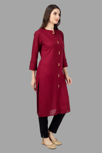 Thumbnail for House of RP Women's Maroon Rayon Solid Frontslit Straight Kurta - Distacart